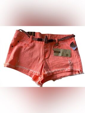 Rue21 Neon Orange Denim Cutoff Shorts with Braided Belt